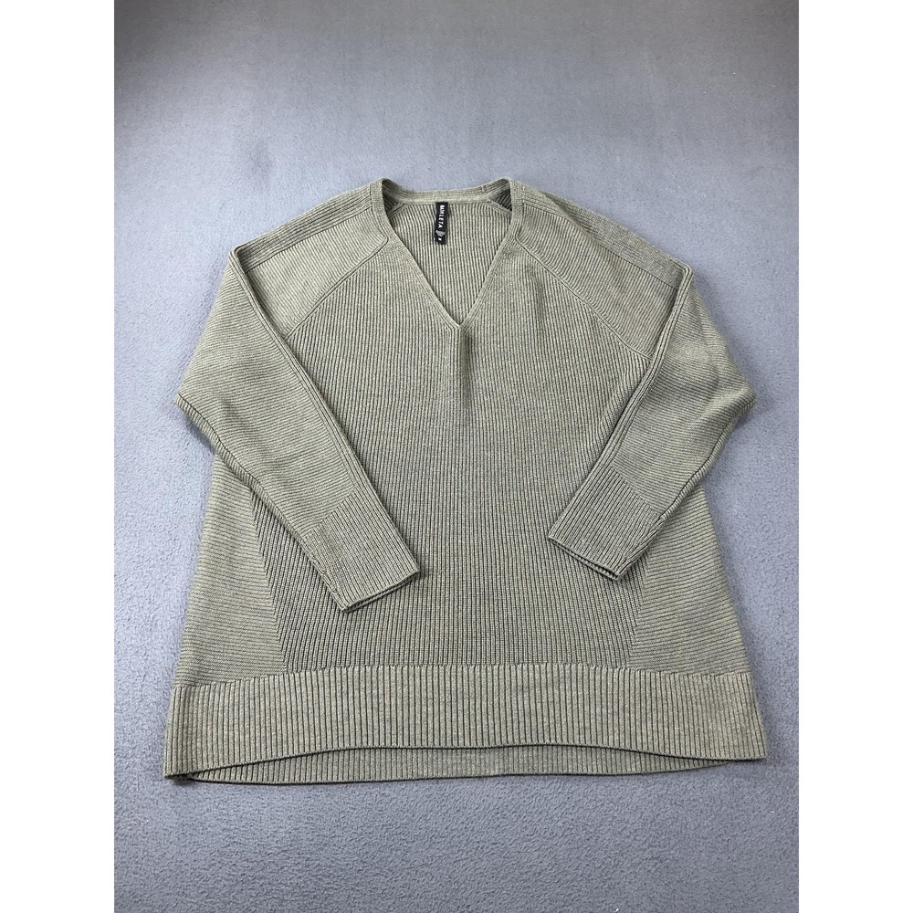 Athleta Tunic Sweater Womens M Sage Green V-Neck Raglan Merino Blend Tight-Knit